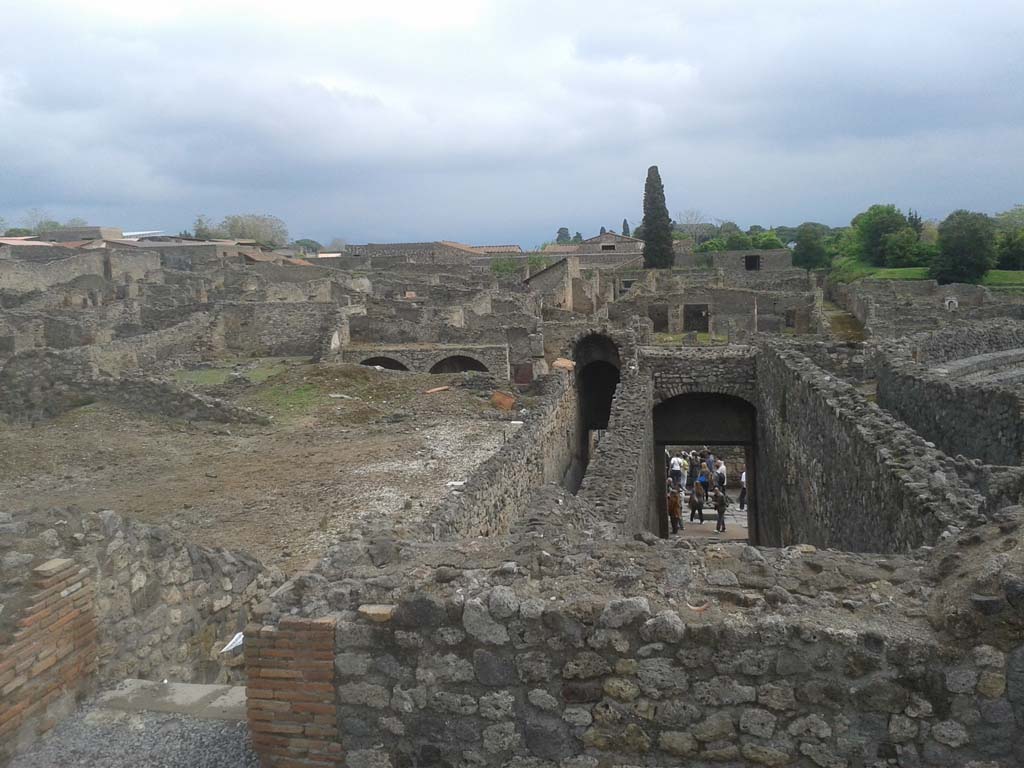 VIII.7.21 Pompeii (on left) and VIII.7.20 (on right). April 2014. Looking east across upper level of entrance corridors.
Looking east across top of Via Stabiana towards Reg. I.  Photo courtesy of Klaus Heese.


