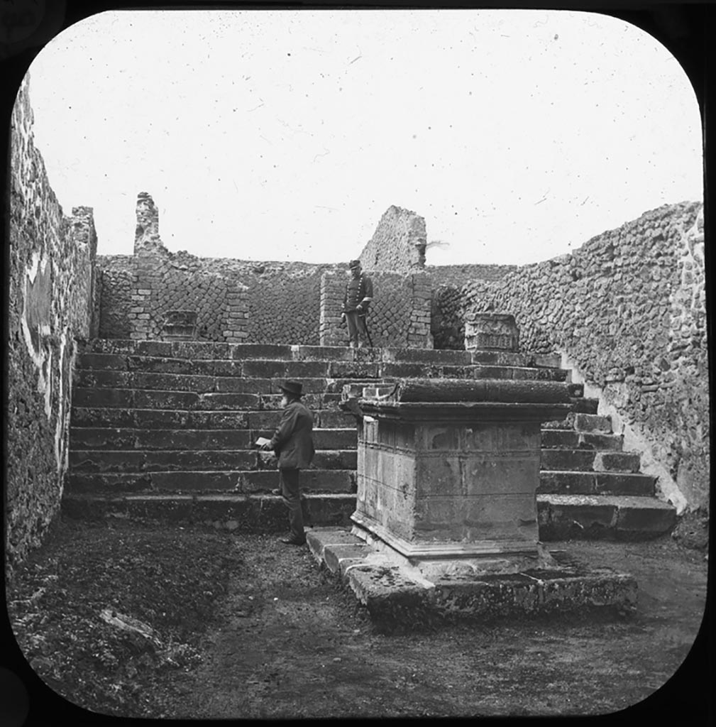 VIII.7.25 Pompeii. 1957. Looking west to the altar and steps, leading to the temple. Photo by Stanley A. Jashemski.
Source: The Wilhelmina and Stanley A. Jashemski archive in the University of Maryland Library, Special Collections (See collection page) and made available under the Creative Commons Attribution-Non Commercial License v.4. See Licence and use details.
J57f0463
