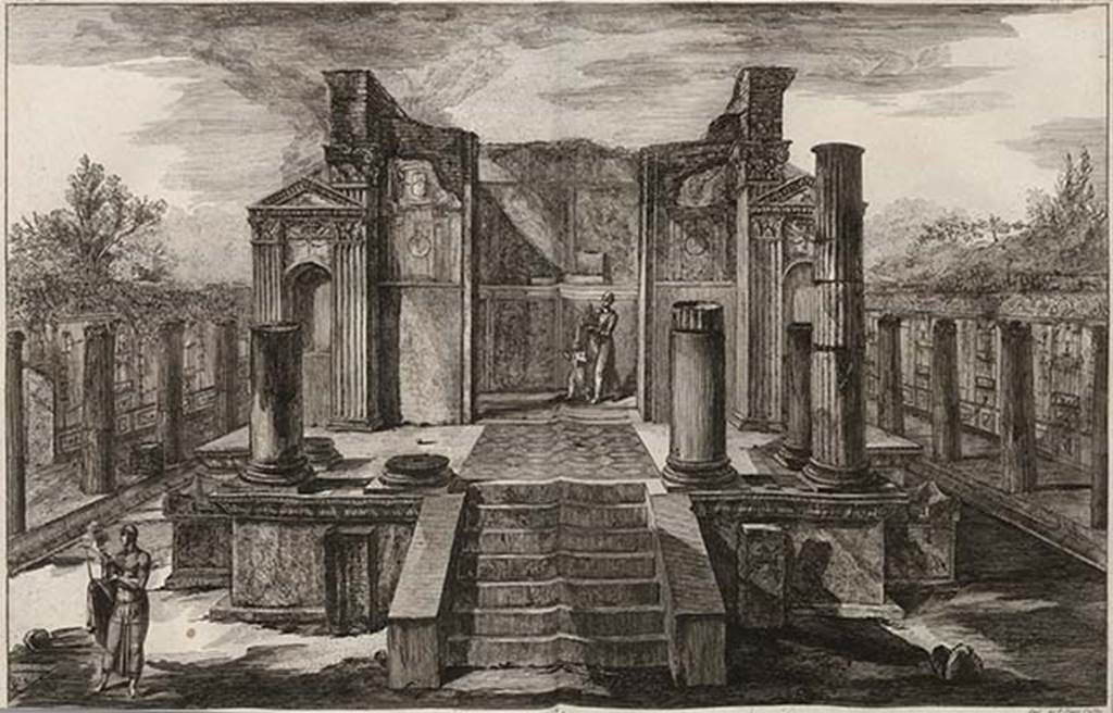 VIII.7.28 Pompeii. 1804 drawing by Piranesi of temple front view, showing also the south and north porticos. 
See Piranesi, F, 1804. Antiquités de la Grande Grèce: Tome II. Paris: Piranesi and Le Blanc, pl. LXVI.
