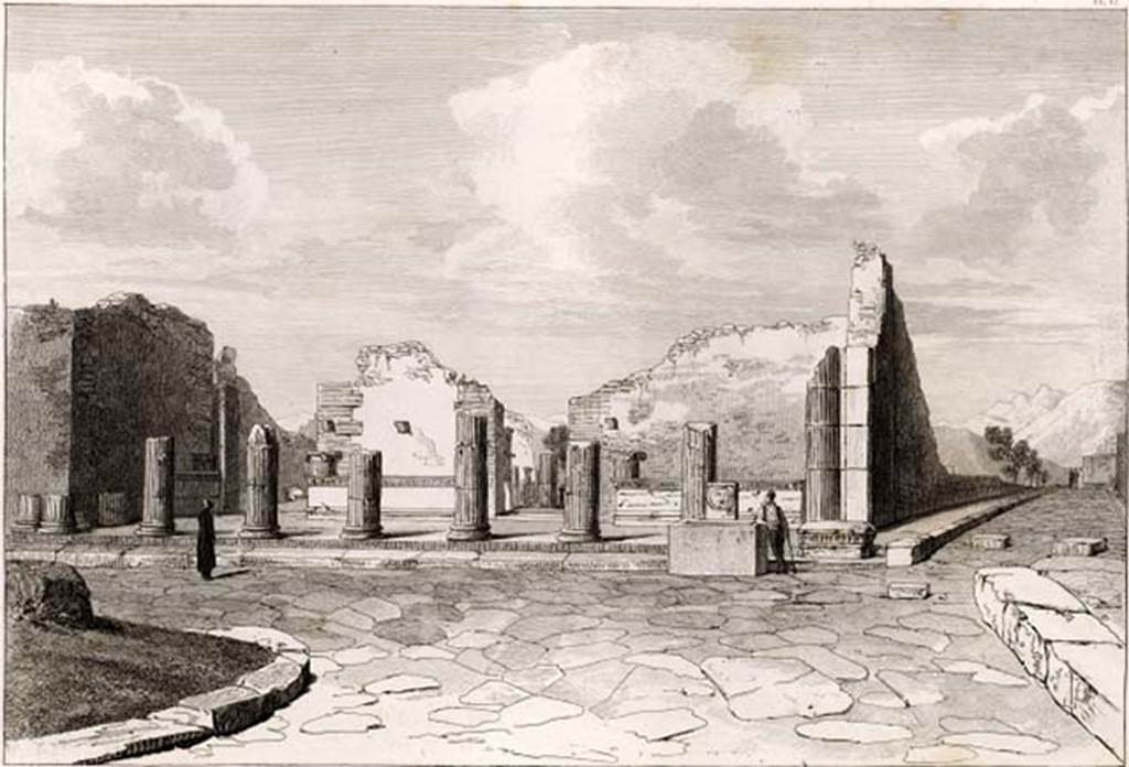 VIII.7.30 Pompeii. 1819 drawing entitled “Portico to the Greek Temple”. Triangular Forum, columns at entrance. See Cooke, Cockburn and Donaldson, 1827. Pompeii Illustrated: Vol. I. London: Cooke, p. 42, pl. 12.