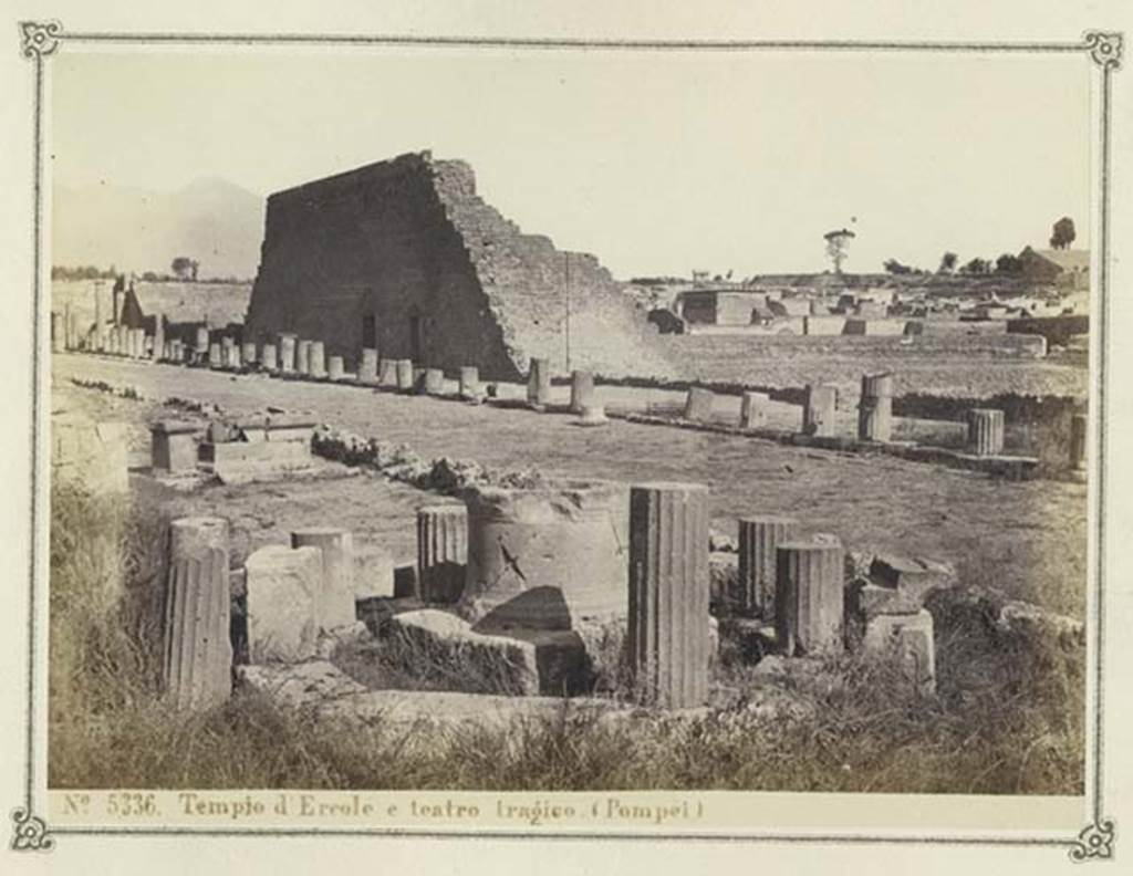 VIII.7.32, Pompeii.  Album dated January 1874. Looking north-east towards the upper Large Theatre.  Photo courtesy of Rick Bauer.
