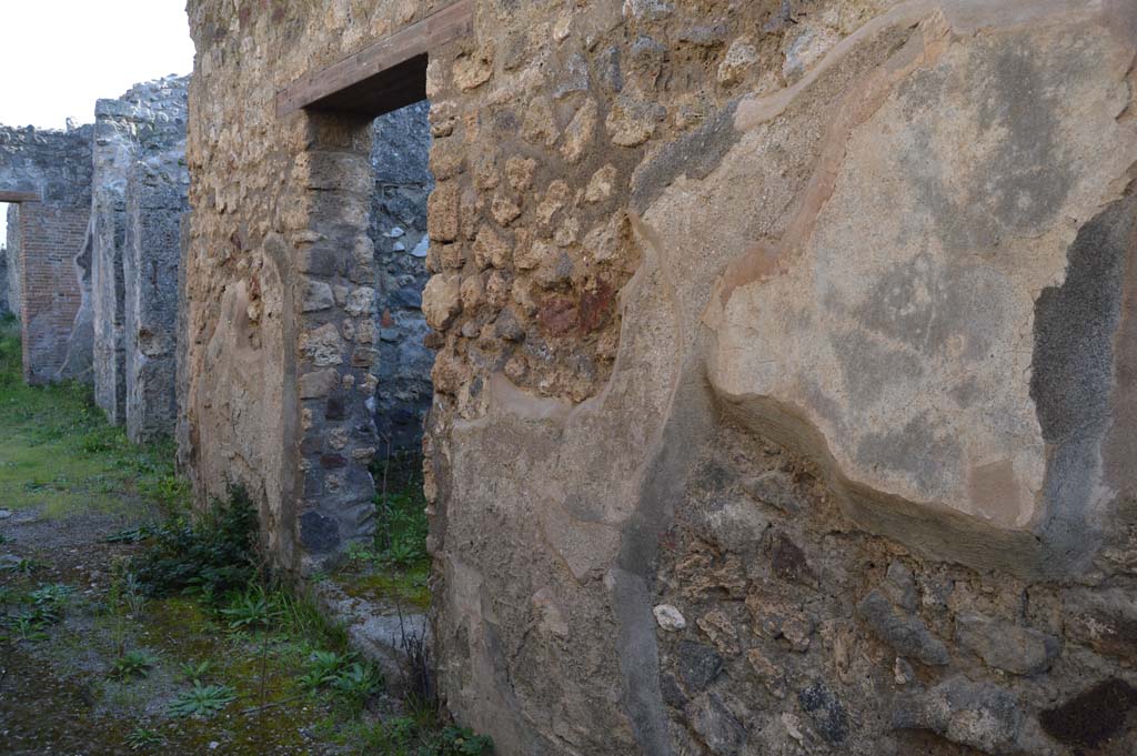 IX.2.26 Pompeii. March 2019. 
Looking south along west wall of entrance corridor/fauces with doorway to kitchen, and towards west side of atrium.    
Foto Taylor Lauritsen, ERC Grant 681269 DÉCOR.
