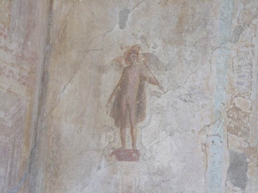 IX.3.5 Pompeii. May 2015. Room 4, detail of painted figure at west end of north wall.
Photo courtesy of Buzz Ferebee.
