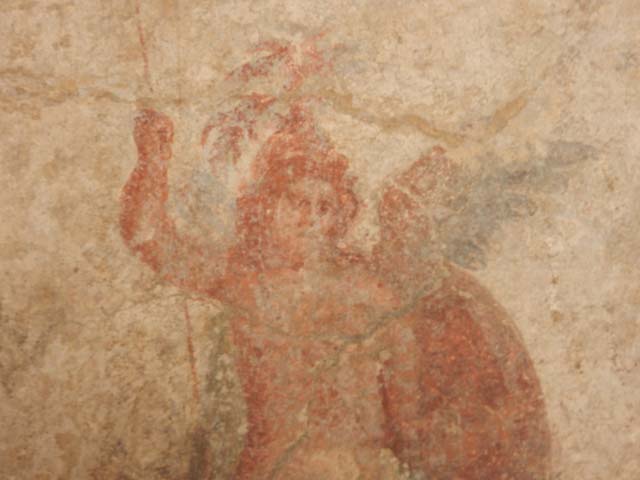IX.3.5 Pompeii. May 2015. Room 16, detail of painted figure from east side of south wall.  Photo courtesy of Buzz Ferebee.
