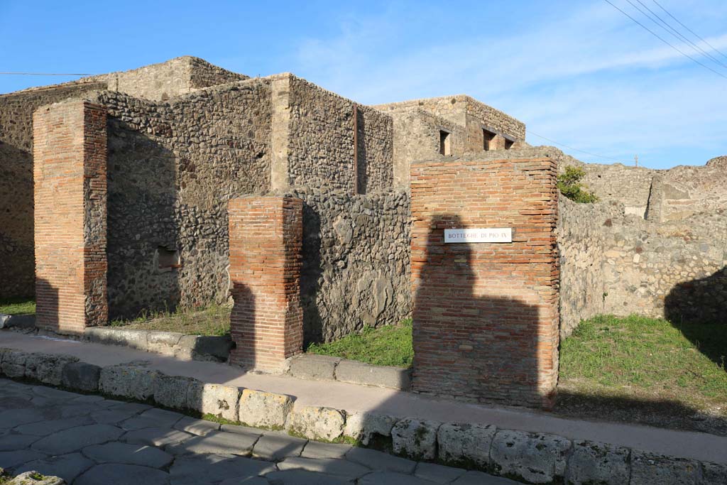 IX.3.7, IX.3.8, and IX.3.9, Pompeii December 2018. Looking east to entrance doorways. Photo courtesy of Aude Durand.