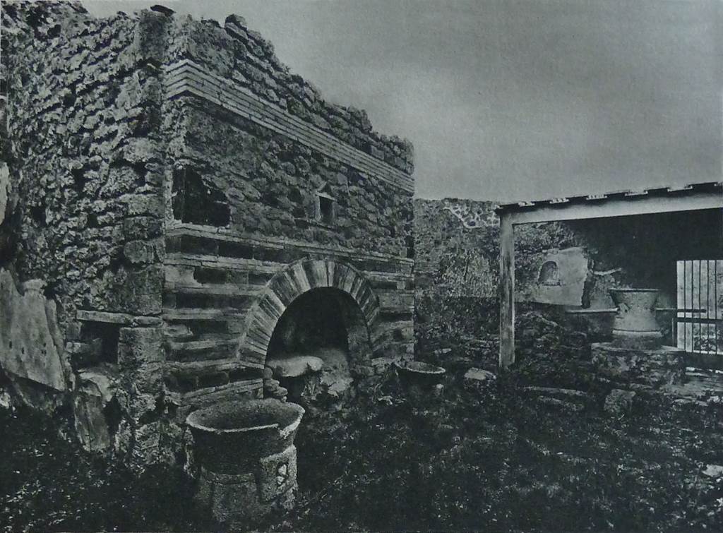 IX.3.12 Pompeii. Looking across the front of the oven towards the south wall. Old undated photograph of oven.
