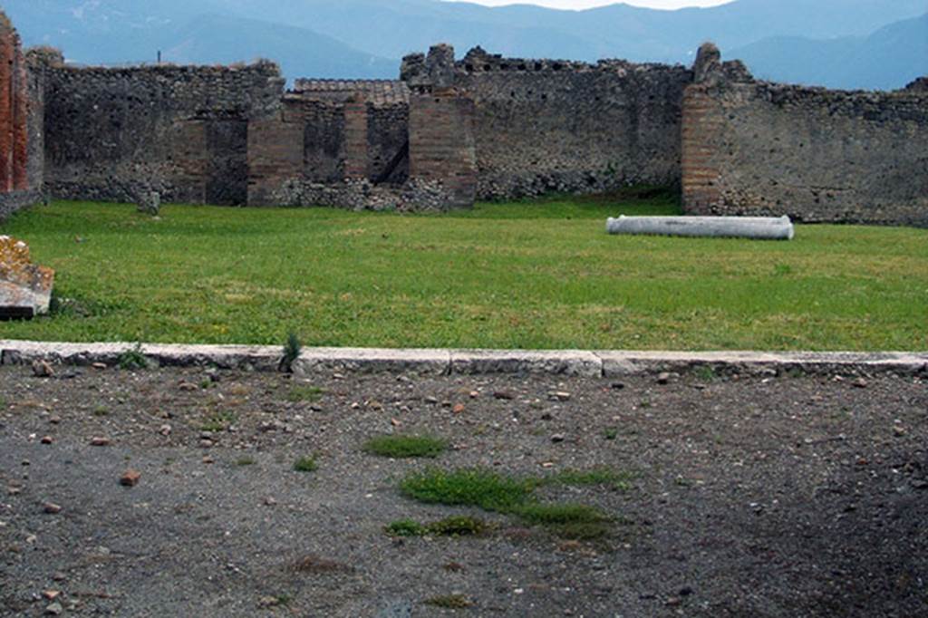 IX.4.18 Pompeii. May 2005. Looking across palaestra “d” to south wall of baths.