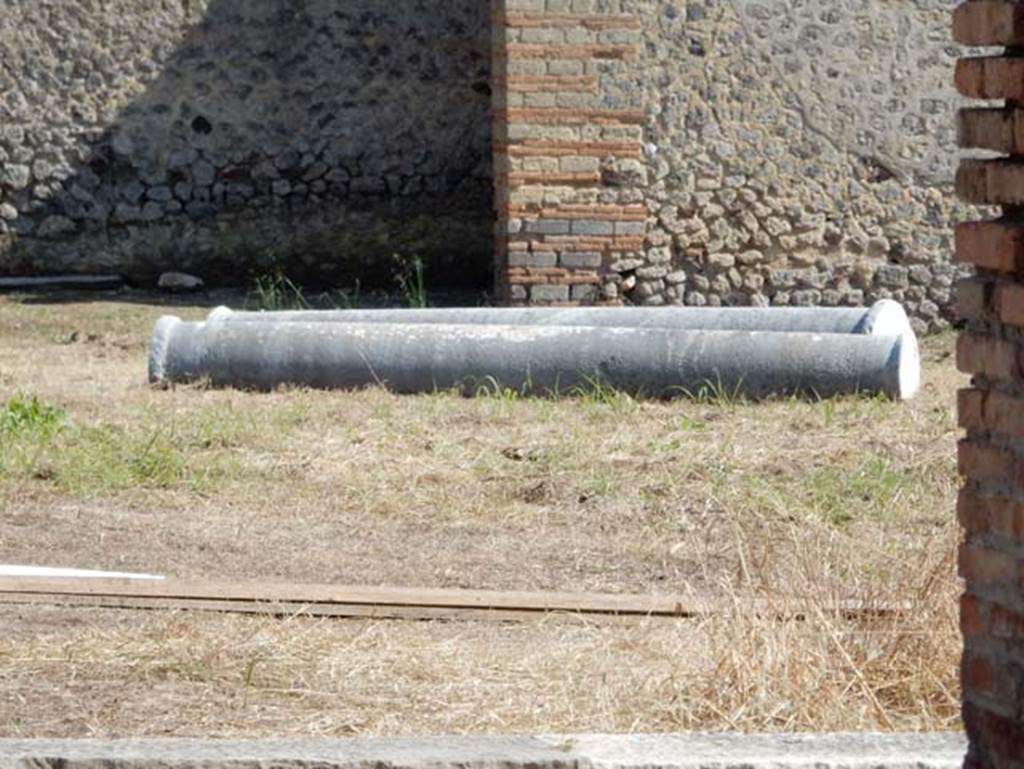 IX.4.18 Pompeii, May 2018. Columns laying on the ground in palaestra “d”. Photo courtesy of Buzz Ferebee.