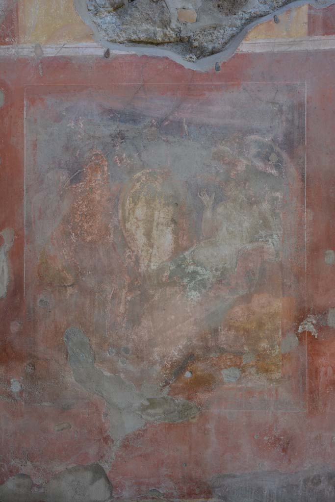IX.5.2 Pompeii. May 2017. 
Room ‘u’, central wall painting on east wall showing Hephaestus bringing the armour of Achilles to Thetis?
Foto Christian Beck, ERC Grant 681269 DÉCOR.
