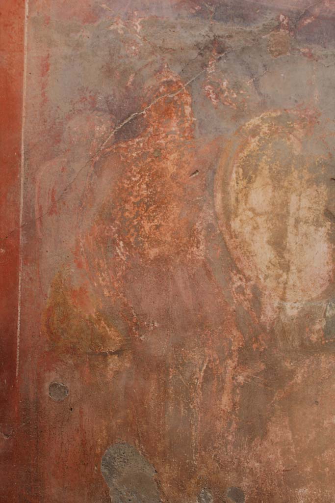 IX.5.2 Pompeii. May 2019. Room ‘u’, detail of left side of central wall painting on east wall.
Foto Christian Beck, ERC Grant 681269 DÉCOR.
