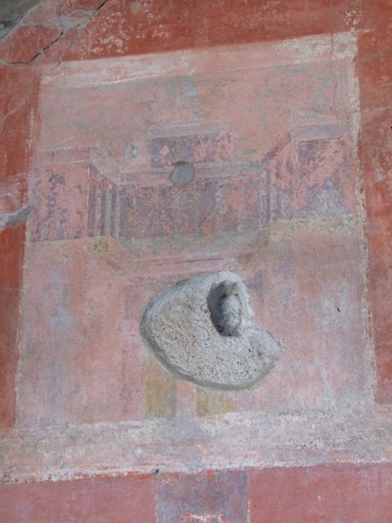 IX.9.c Pompeii. March 2009. Architectural painting from upper east end of south wall of triclinium.