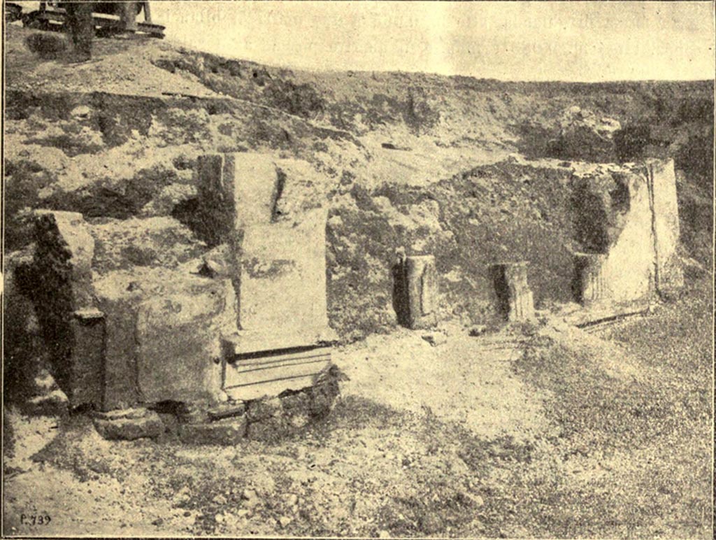 IX.12.1 Pompeii. 1912. Excavation of the upper floor, with the remains of the side balcony, hanging over the small roadway, (on left). and the area of the three windows of the cenaculum, overlooking the Via dell’Abbondanza, (centre and right).
See Notizie degli Scavi di Antichità, 1912, p. 64-5, and fig.3.
