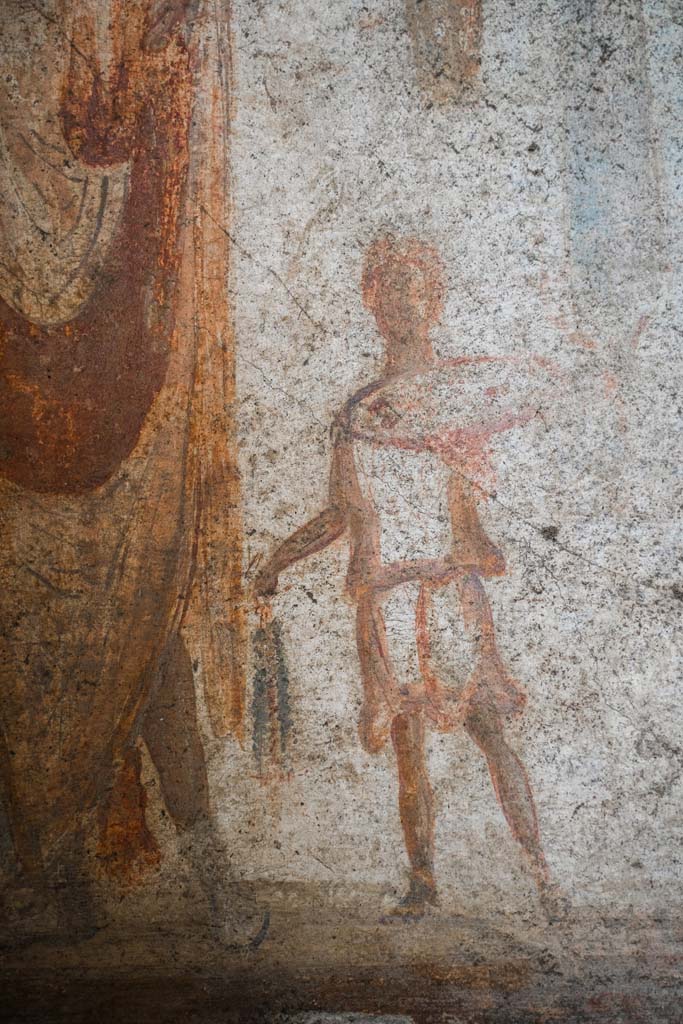 IX.13.1-3 Pompeii. October 2021. 
Room 21, detail from lararium. Photo courtesy of Johannes Eber.
