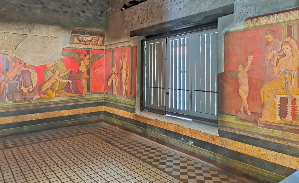 Villa of Mysteries, Pompeii. November 2023. Room 5, looking east along south wall. Photo courtesy of Giuseppe Ciaramella.
