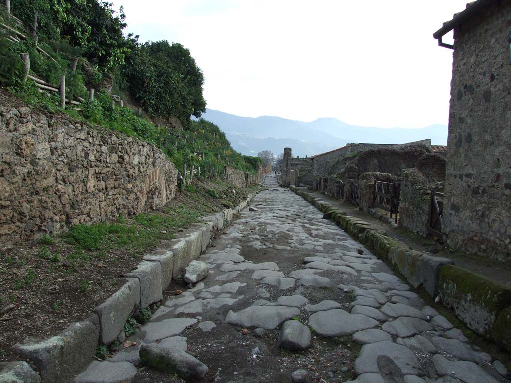 Via del Vesuvio, December 2006.  Looking south between V.6 and VI.16, from VI.16.15. 