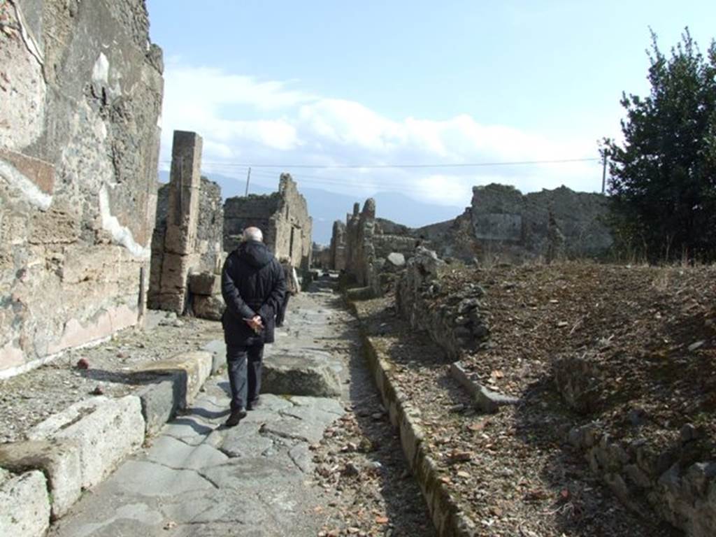 Vicolo di Tesmo between IX.6 and IX.3. Looking south from junction with unnamed vicolo. March 2009.