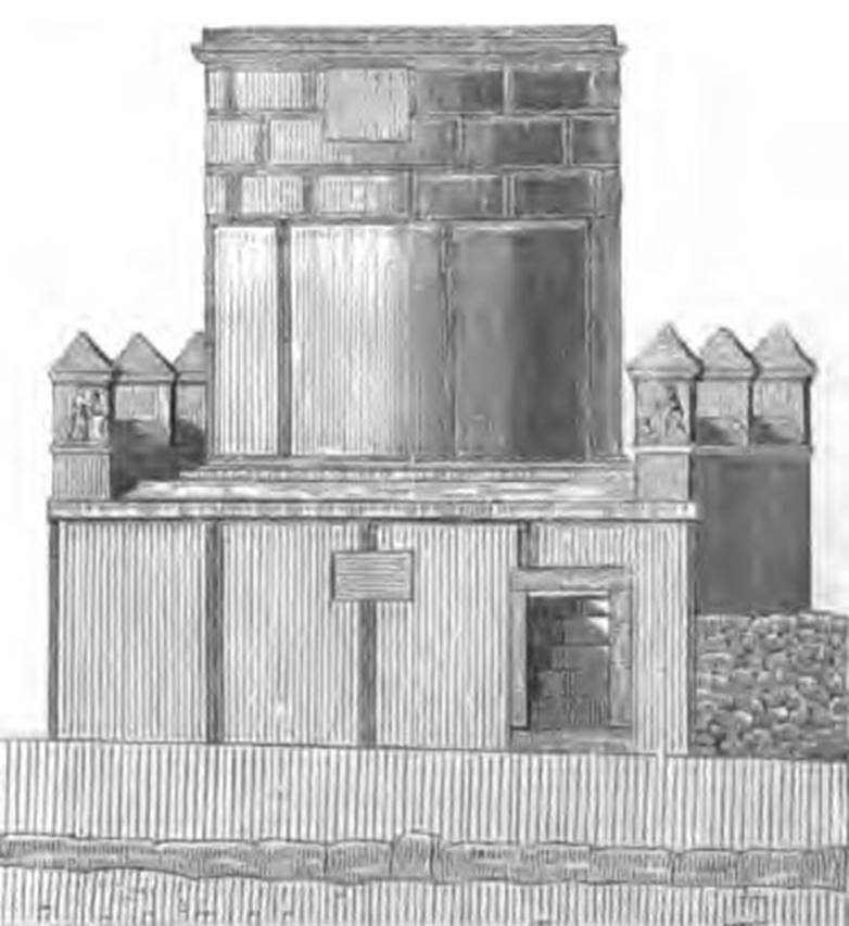 HGW18 Pompeii. 1884 drawing of tomb showing pilasters with stucco. See Overbeck J., 1884. Pompeji in seinen Gebäuden, Alterthümen und Kunstwerken. Leipzig: Engelmann. (p. 418).