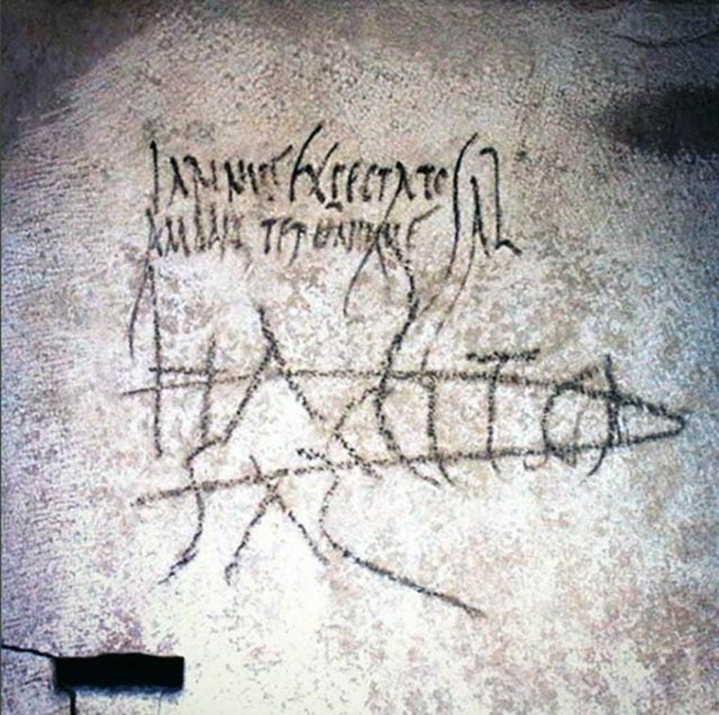 Tomb SG5 Pompeii. 2002. Graffiti on door in south wall.
Iarinus Expectato
ambaliter unique sal(utem)
Habito sal(utem)

Iarinus salutes Expectatus, a friend forever; greetings to Habitus
Over the name of Habito someone drew a phallus.
Photograph courtesy of Parco Archeologico di Pompei.

According to Emmerson, the bottom graffito reads HABITO SAL ("greetings to Habitus ') and was crossed out at some point in antiquity. 
The top is less clear and seems to contain several misspellings.
It reads LARINUS EXPECTATO AMBALITER (perhaps a misspelling of amabiliter) UNIQUE (perhaps for ubique) SAL (“Larinus sends greetings to Expectatus as a friend forever”). 
Salutation graffiti of this type is common on the tombs of Pompeii. 
See Emmerson A., 2010. Reconstructing the Funerary Landscape at Pompeii's Porta Stabia: Rivista di Studi Pompeiani 21, pp. 80-81, fig. 7.

