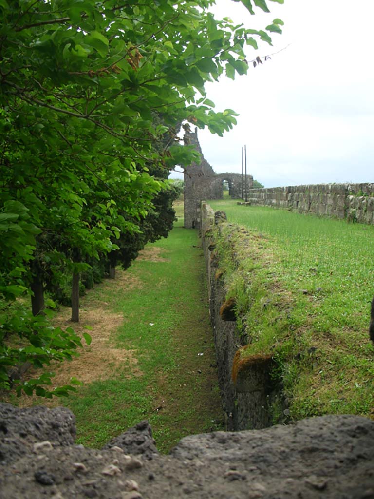 Tower XI, Pompeii. May 2010. 
Looking east from Tower along north exterior wall towards Tower X. Photo courtesy of Ivo van der Graaff.
