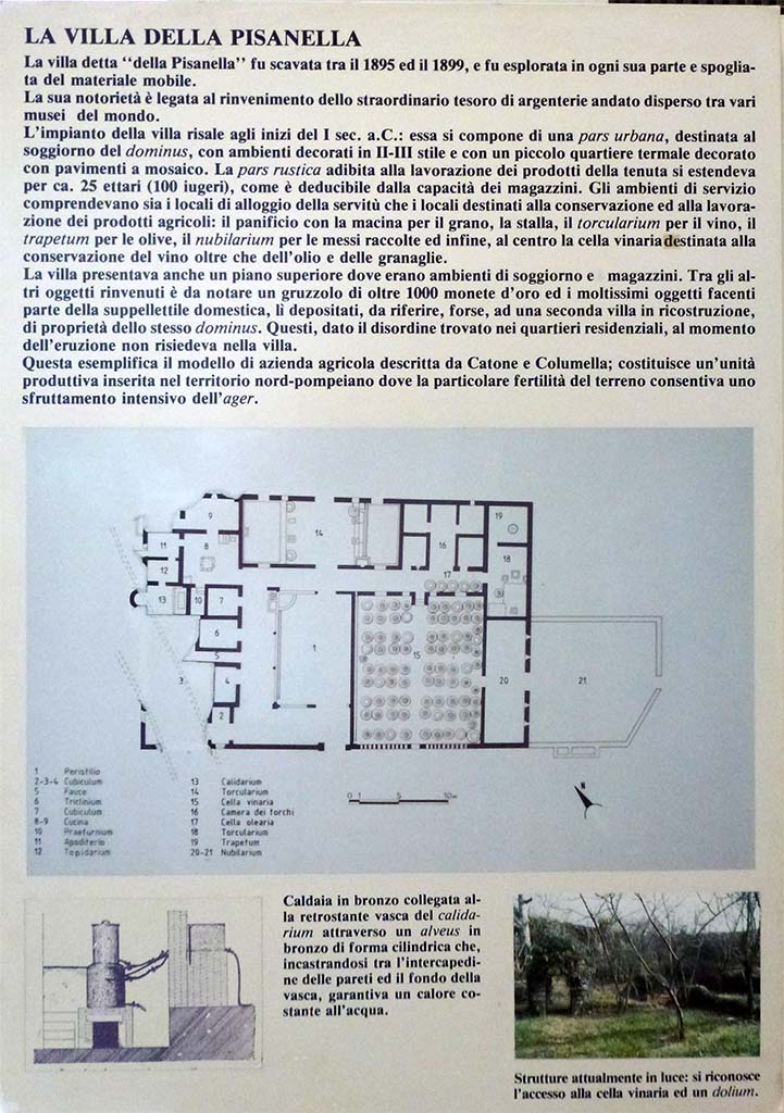 Villa della Pisanella, Boscoreale. July 2010. Information card from Boscoreale Antiquarium.
Photo courtesy of Michael Binns.
