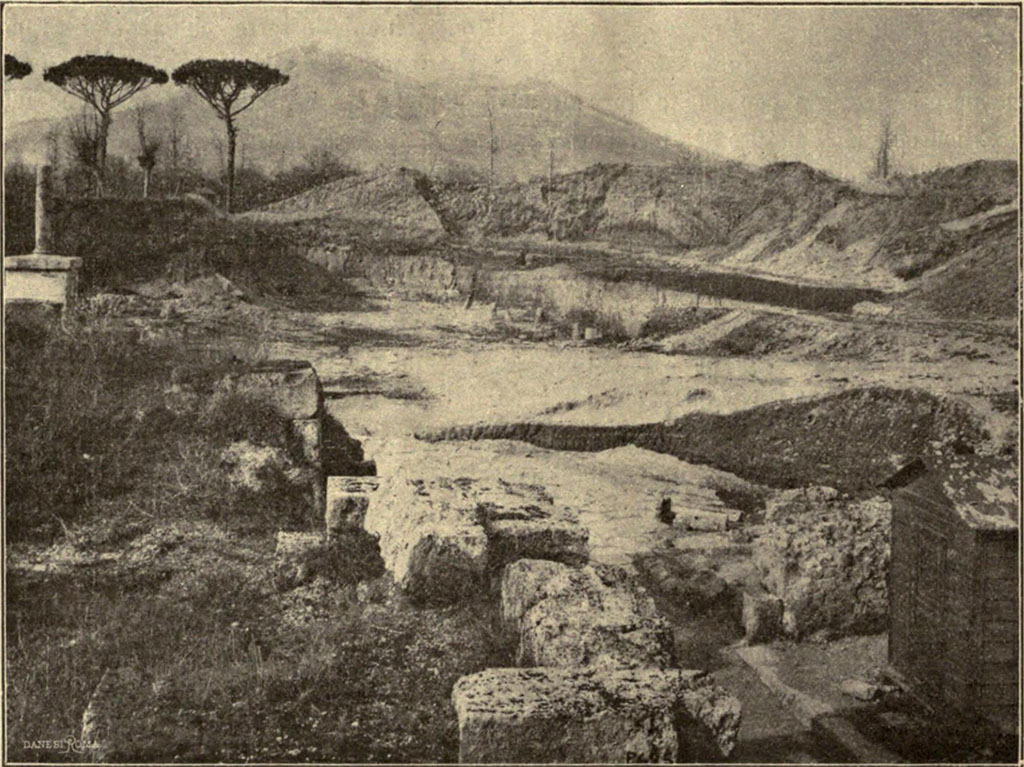 Villa of T. Siminius Stephanus. 1910 excavations to enlarge the area outside of the Vesuvian Gate.
Looking north towards area that the Villas 20 and 21 would have been buried beneath.
See Notizie degli Scavi di Antichità, 1910, p.558, fig 2.
