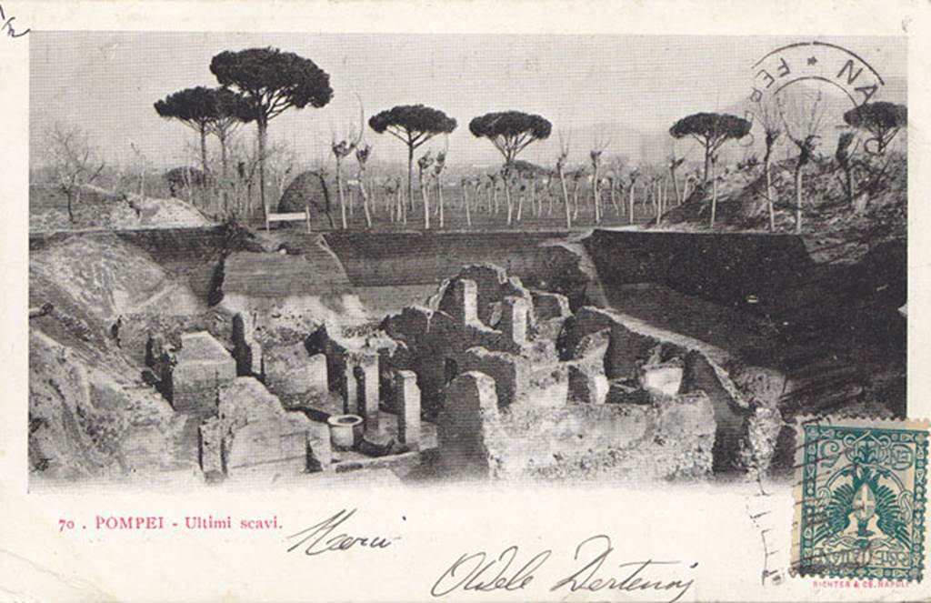 Villa of T. Siminius Stephanus, fondo Barbatelli. Photo of excavation, looking east. The postcard is dated 1902. Photo courtesy of Drew Baker.