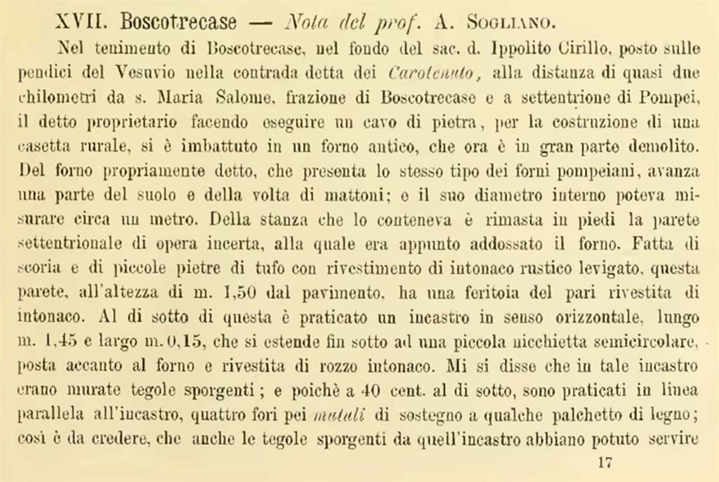 Boscotrecase, Forno romano nella propriet del sac. Ippolito Cirillo. Notizie degli Scavi di Antichit, 1886, pp. 131.