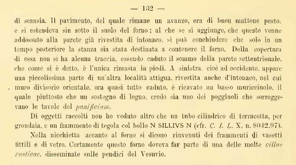 Boscotrecase, Forno romano nella propriet del sac. Ippolito Cirillo. Notizie degli Scavi di Antichit, 1886, p. 132.