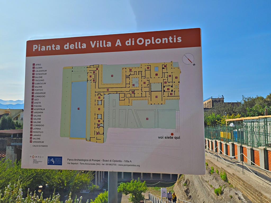 Oplontis Villa of Poppea, October 2023. Plan of Villa. Photo courtesy of Giuseppe Ciaramella.