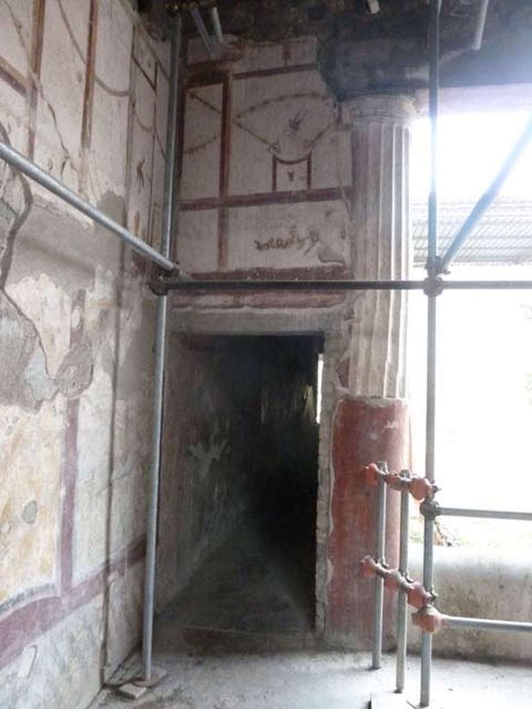 Oplontis, September 2015. Room 4, north-west corner, and entrance to corridor 6 to the west portico, room 33. 