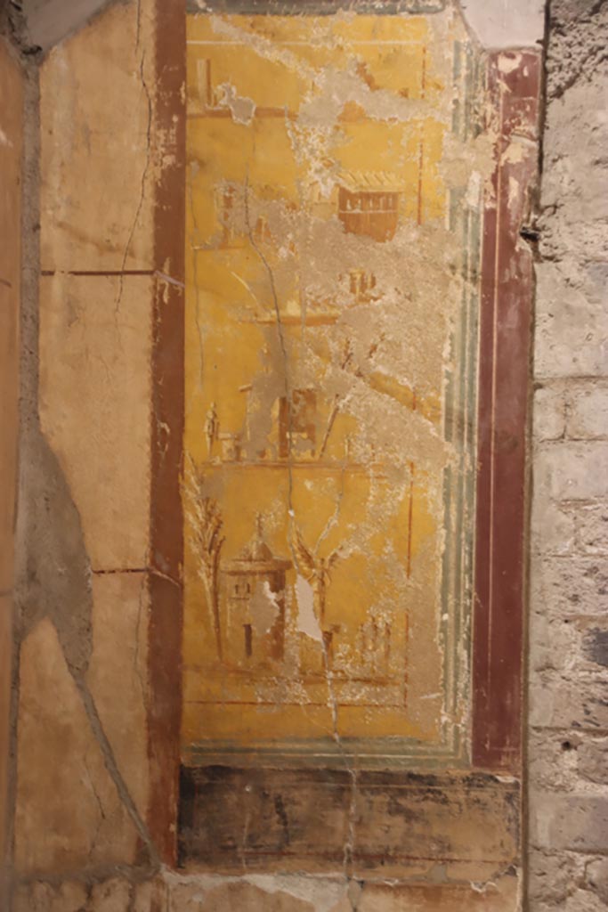 Oplontis, September 2011. Room 14, painted panel on south side of door on west wall. 
Photo courtesy of Michael Binns.
