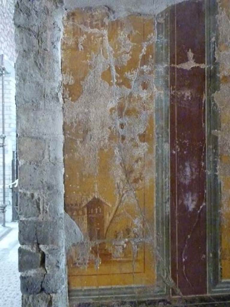 Oplontis, May 2010. Room 14, detail of painting from north side of doorway in west wall. Photo courtesy of Buzz Ferebee.