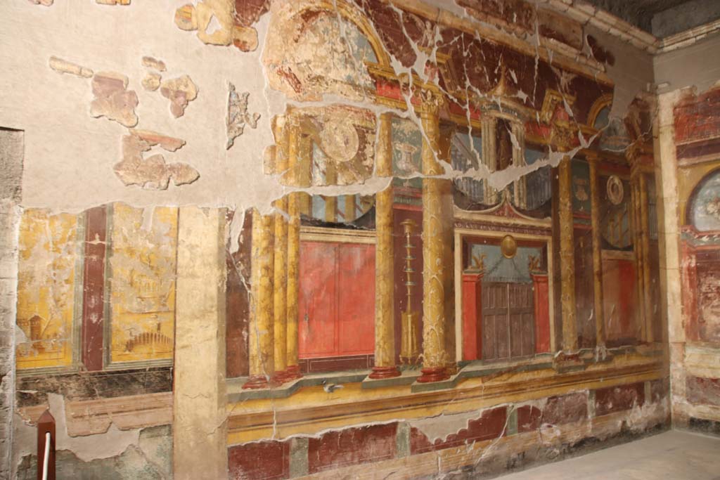 Oplontis Villa of Poppea, September 2021. Room 14, west wall of triclinium. Photo courtesy of Klaus Heese.