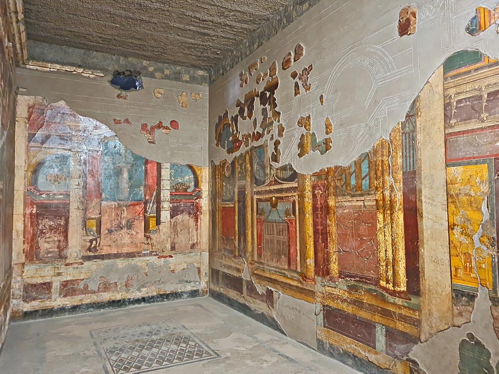 Oplontis Villa of Poppea, September 2021. 
Room 14, looking towards north wall and north-east corner. Photo courtesy of Klaus Heese.
