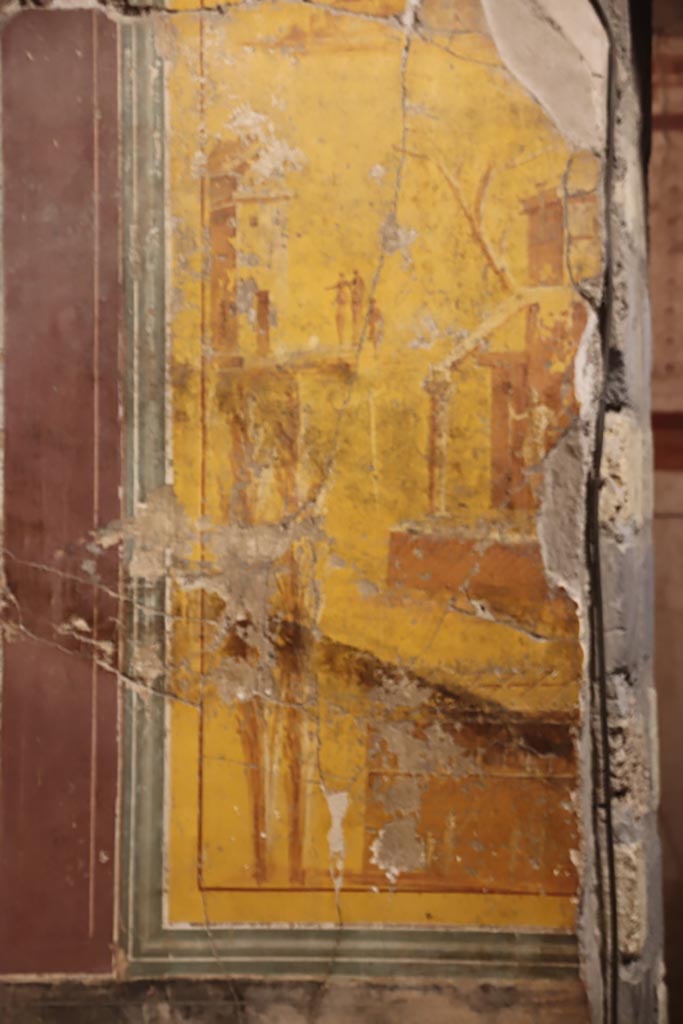 Oplontis Villa of Poppea, September 2015. Room 14, east wall  wth two paintings on north side of doorway leading to room 10b.