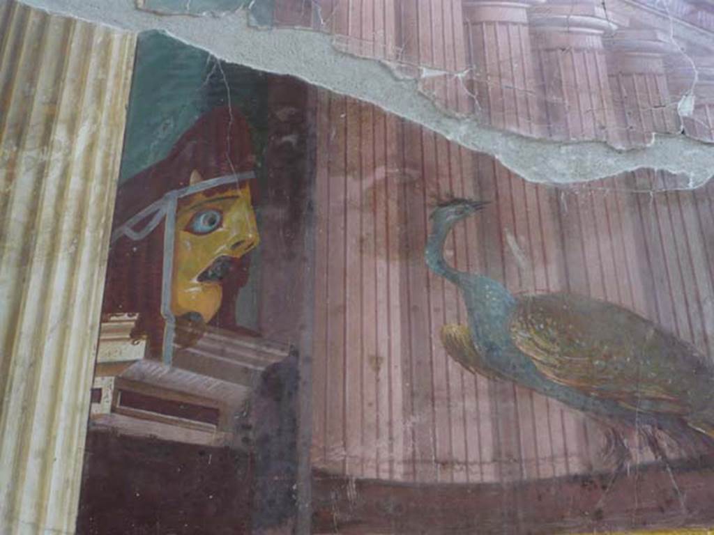 Oplontis Villa of Poppea, September 2021.  
Room 15, central panel from east wall, detail of painting of the Delphic tripod. Photo courtesy of Klaus Heese.
