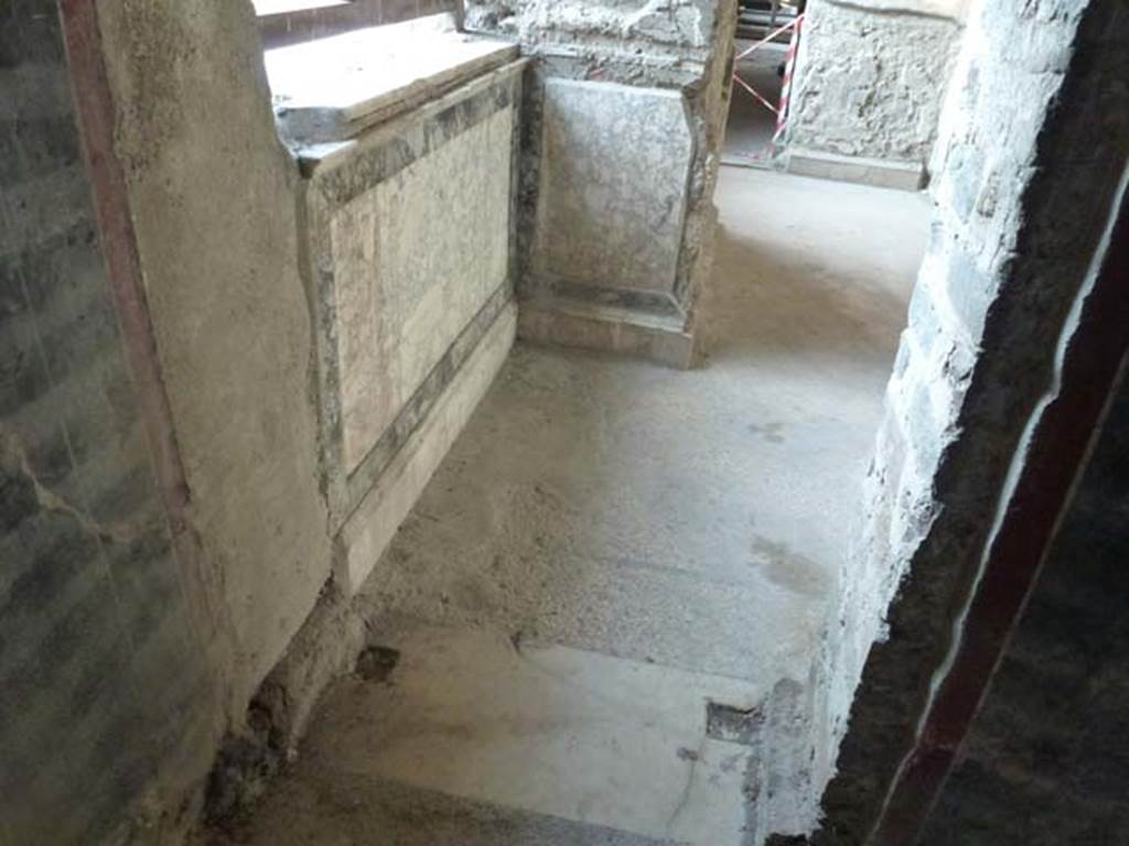 Oplontis, September 2015. Room 65, south wall with window into room 61, a painted garden room.