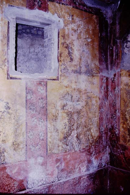 Oplontis Villa of Poppea, October 2020. 
Room 68, wall painting of square fountain from the west wall at the northern end. Photo courtesy of Klaus Heese.
