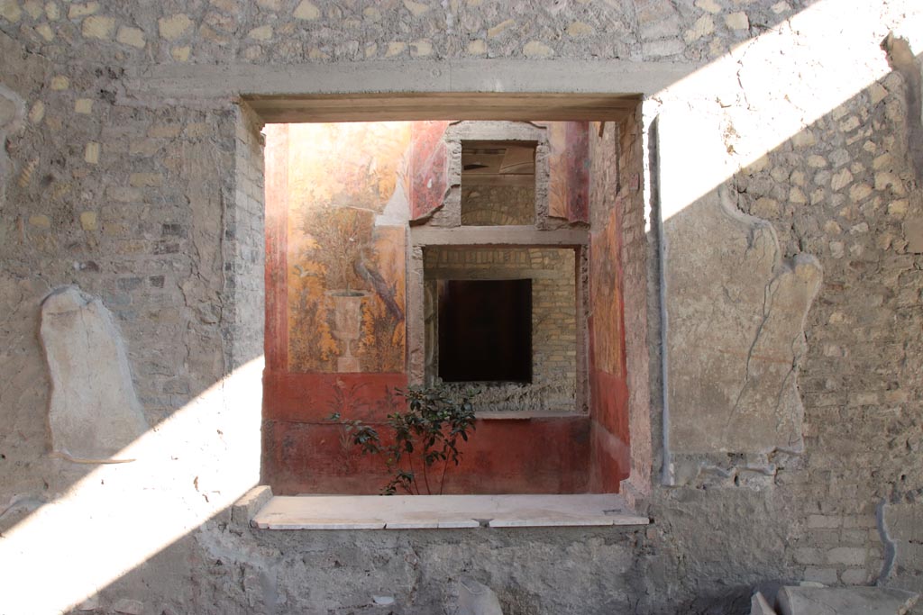 Oplontis Villa of Poppea, October 2022. Room 69, north wall with window into room 70. Photo courtesy of Klaus Heese.