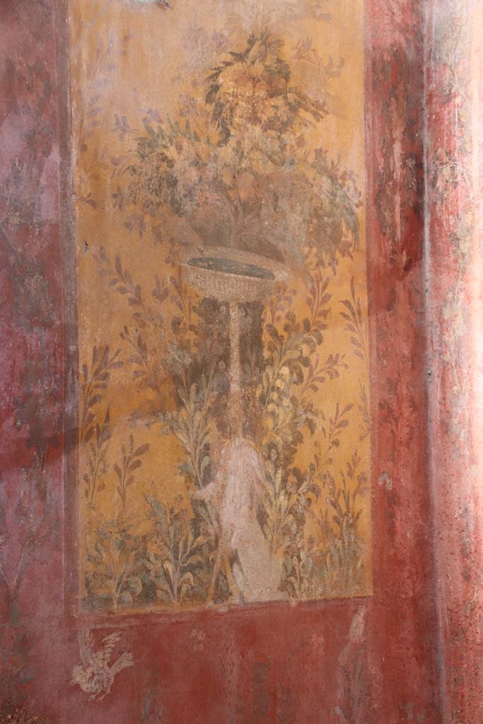 Oplontis Villa of Poppea, September 2021.  
Room 70, detail from north end of west wall in north-west corner. Photo courtesy of Klaus Heese. 
