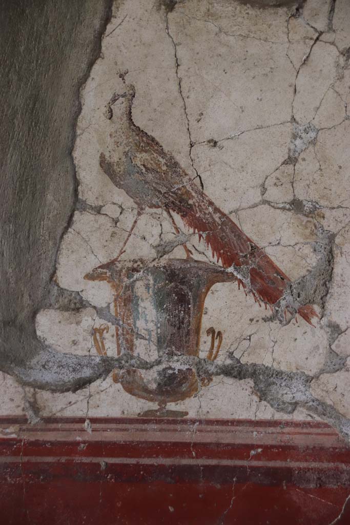 Oplontis, September 2015. Room 81, remains of bird painting from south wall.