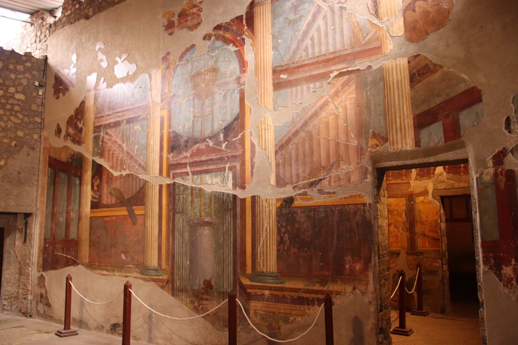 Oplontis Villa of Poppea, October 2020. Room 15, looking south towards plaster-cast of closed window shutters. Photo courtesy of Klaus Heese. 