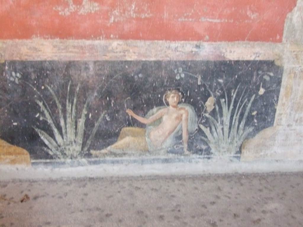 VI.9.2 Pompeii. December 2007. Room 27, painting of reclining figure from dado on west wall.