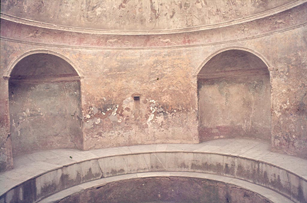 VII.5.24 Pompeii. January 1977. South side of frigidarium, with niches. Photo courtesy of David Hingston.