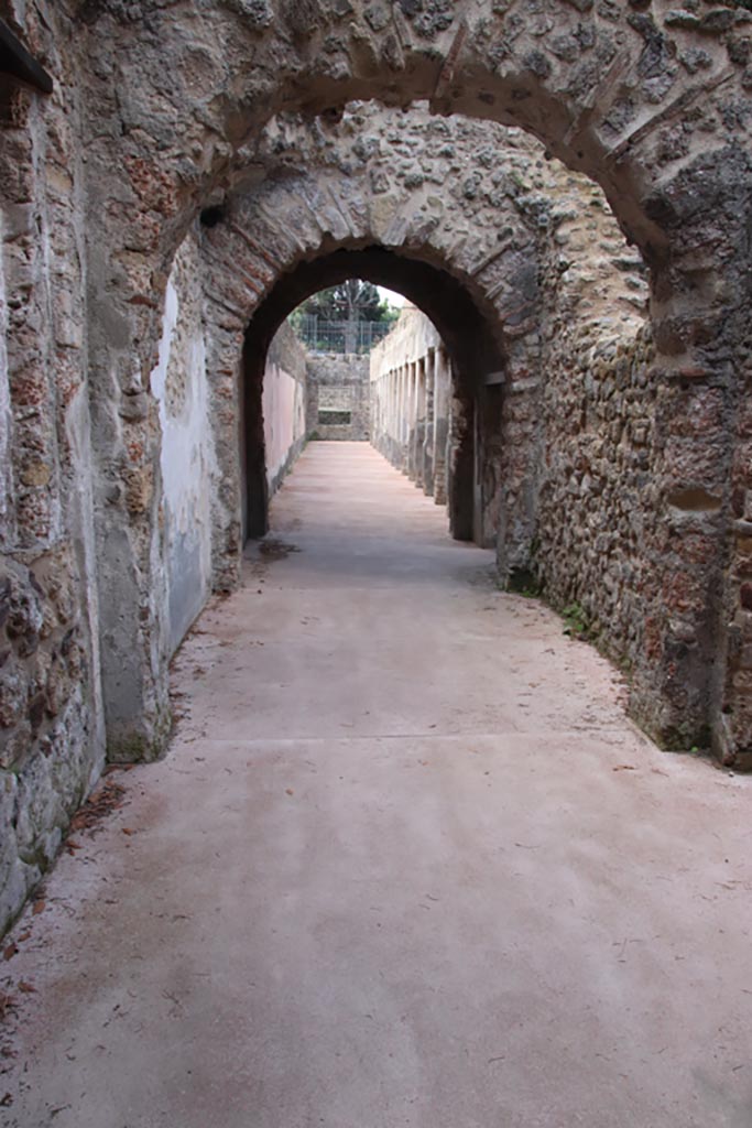 Villa of Diomedes, Pompeii. October 2023. 
Looking west along room 5,a from east end, across 5,b and into the south portico. 
Photo courtesy of Klaus Heese.
