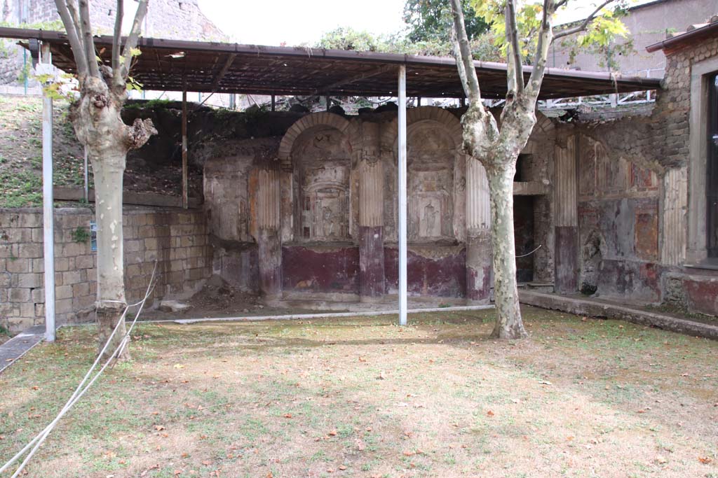 Villa San Marco, Stabiae, September 2021. 
Looking south across west side of garden towards area 65, and doorway to area 63. Photo courtesy of Klaus Heese.
