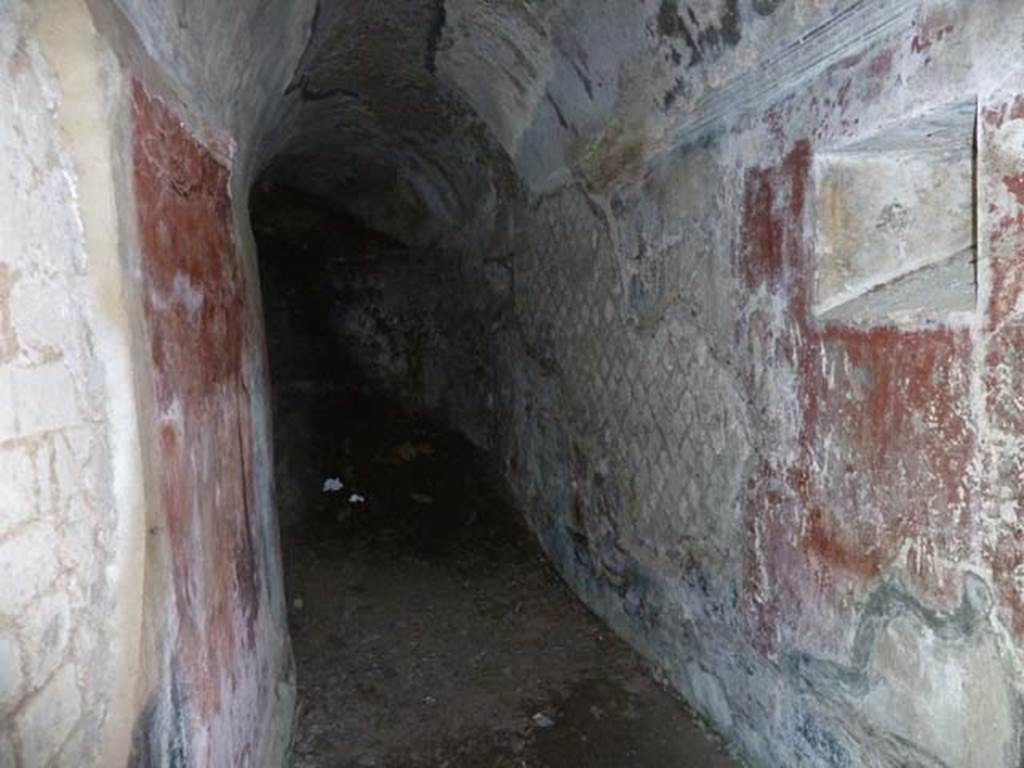 Villa San Marco, Stabiae, September 2015. Area 63, looking south along passageway behind nymphaeum.