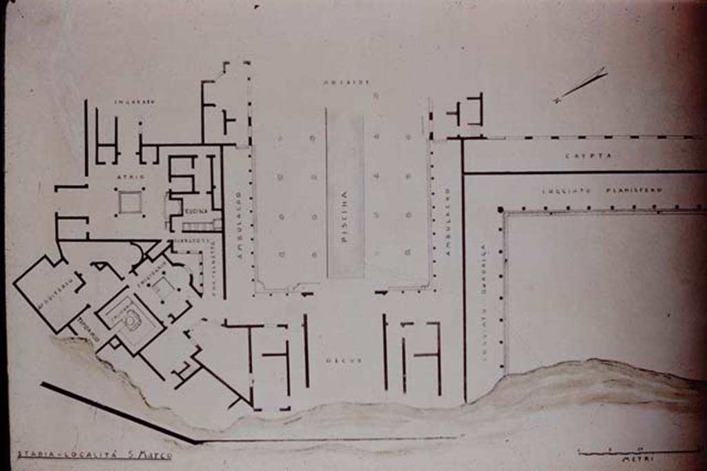 Villa San Marco, Stabiae. Excavation plan. Photo by Stanley A. Jashemski.
Source: The Wilhelmina and Stanley A. Jashemski archive in the University of Maryland Library, Special Collections (See collection page) and made available under the Creative Commons Attribution-Non Commercial License v.4. See Licence and use details.
Jmit0139
