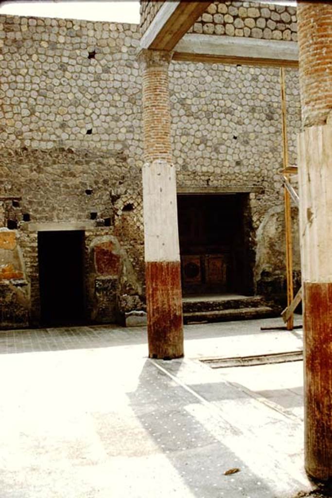 Villa San Marco, Stabiae, 1961. Looking across atrium towards lararium. Photo by Stanley A. Jashemski.
Source: The Wilhelmina and Stanley A. Jashemski archive in the University of Maryland Library, Special Collections (See collection page) and made available under the Creative Commons Attribution-Non Commercial License v.4. See Licence and use details. Jmit0100
