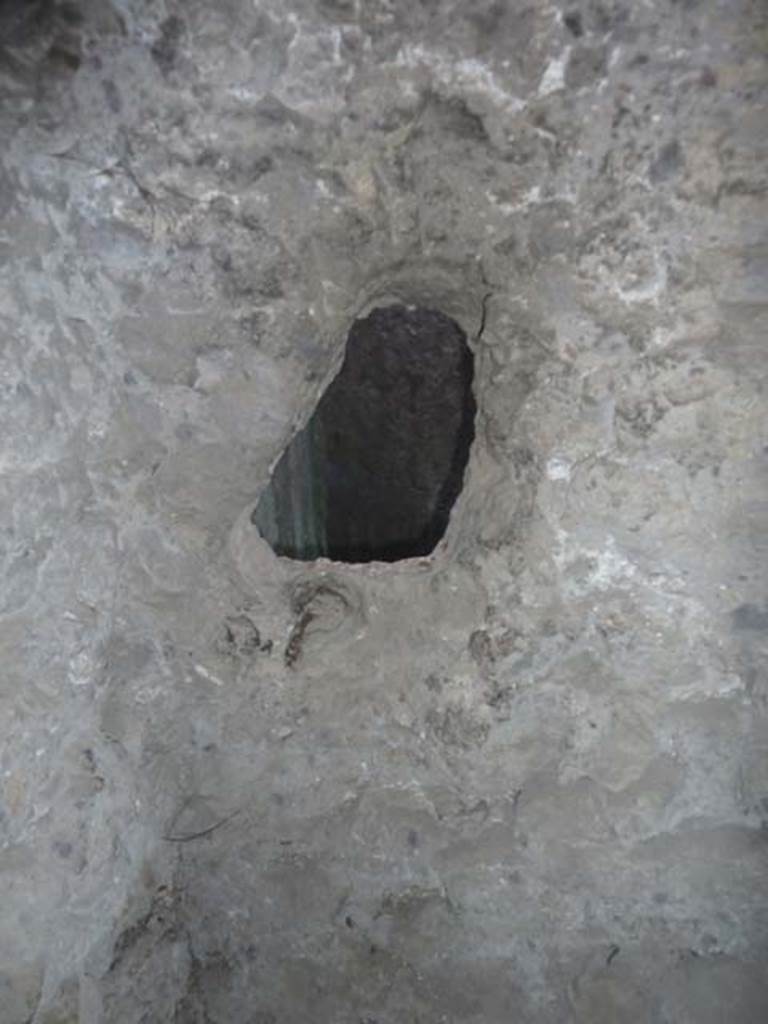 Villa San Marco, Stabiae, September 2015. Corridor 31, hole bored through wall on east side.